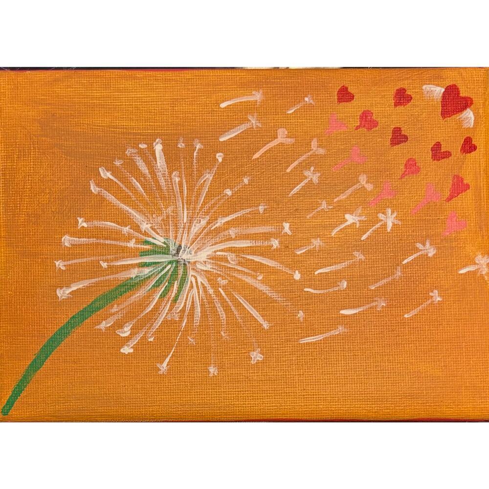 Hand painted acrylic original painting dandelion hearts memorial